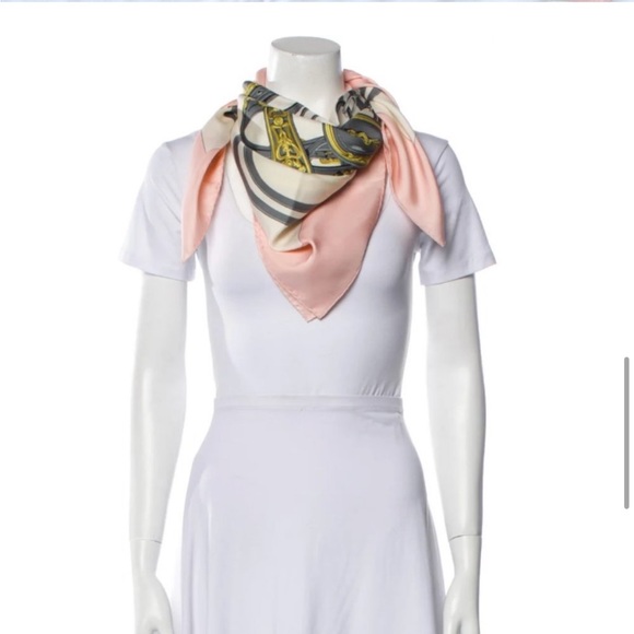 HERMES Carre 90 Scarf "BRIDES de GALA par" Silk Pink and White Authentic - Picture 4 of 12